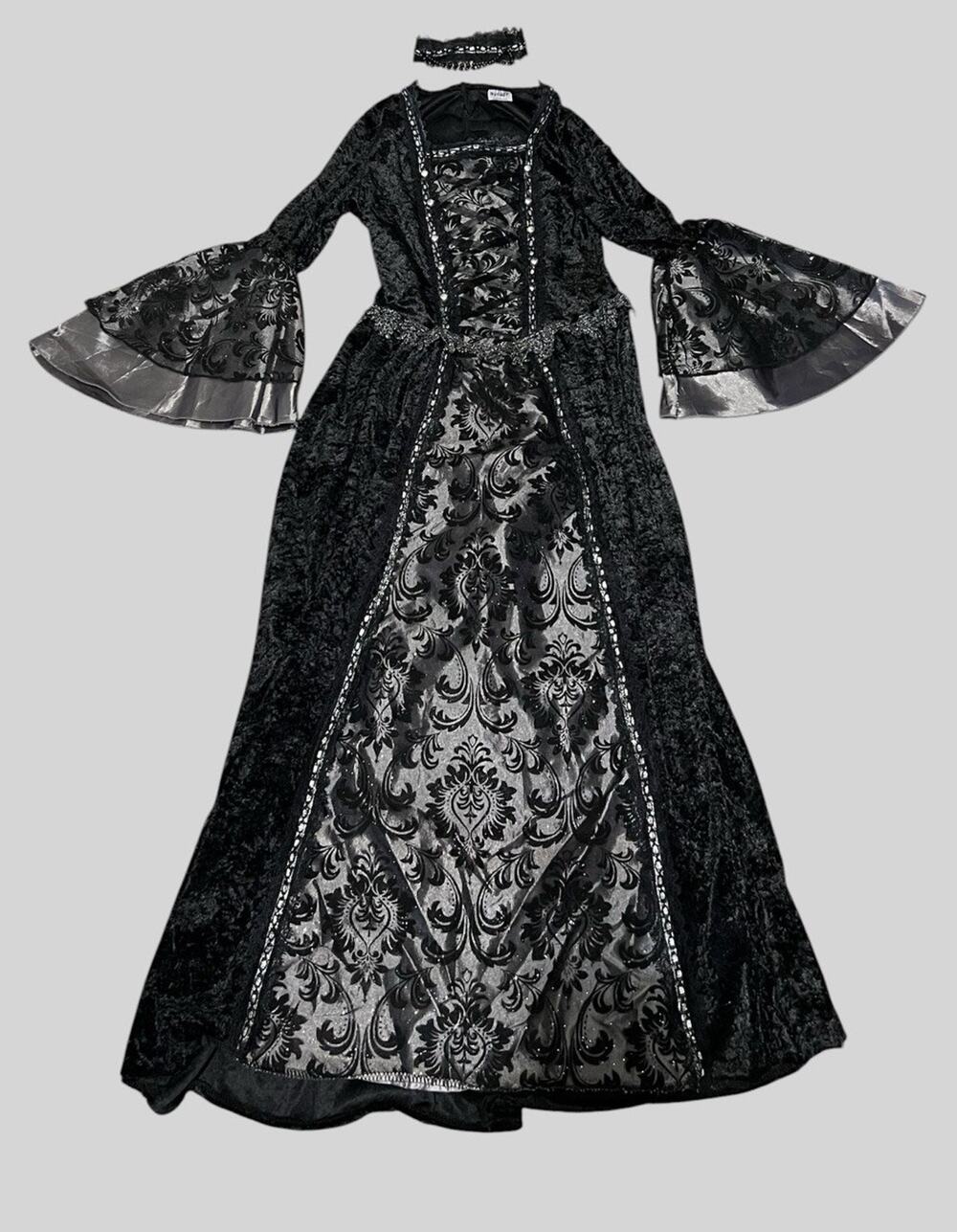 Dark Queen Costume Girls L Renaissance Dress Black Velvet Ren Fairy Gothic